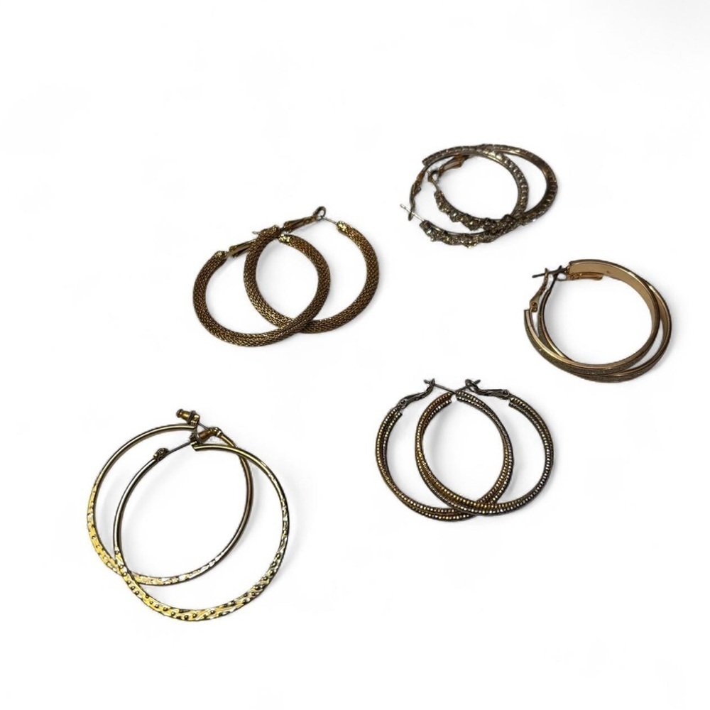 Y2K Hoop Earring Lot Mixed Metal Textured Rhinestone Glitter Statement Jewelry - Picture 1 of 6